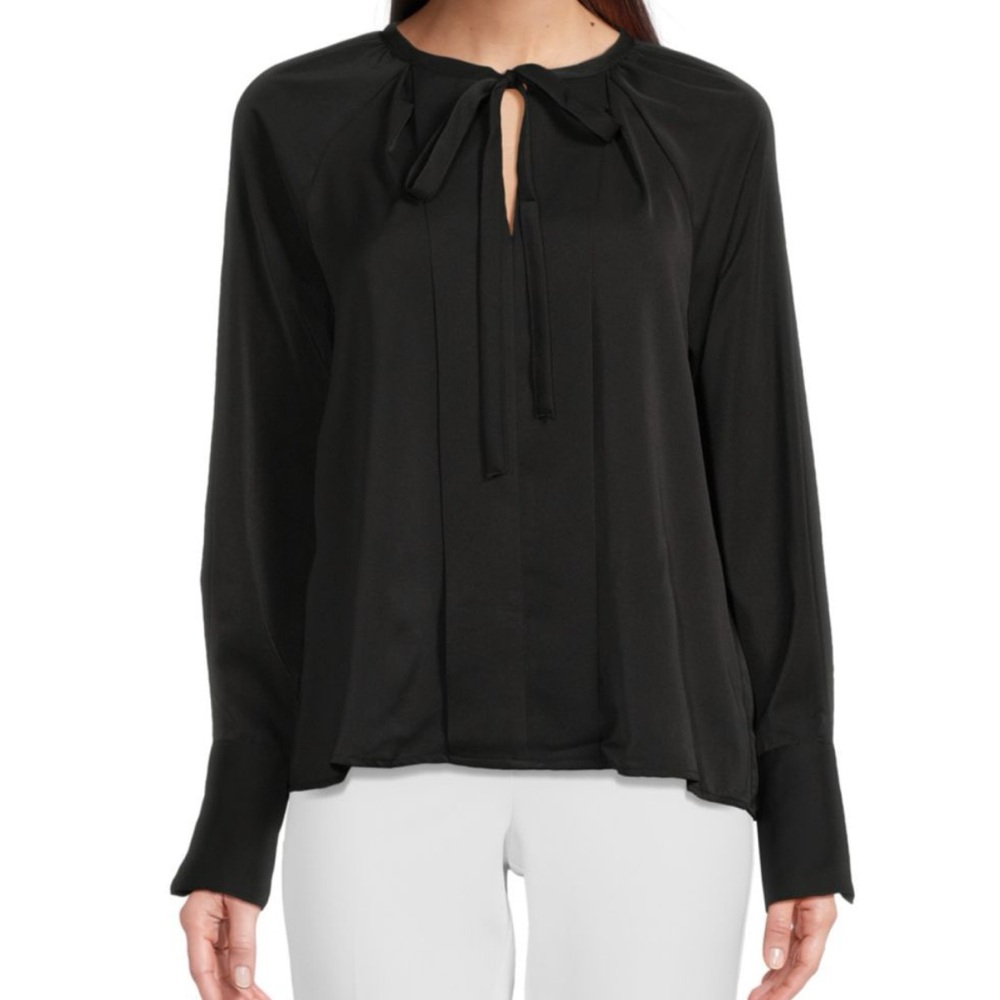 ECRU Black Keyhole Tie-Neck Blouse NWT